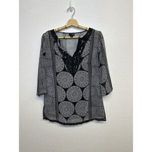 Office‎ Goth Professional Grunge Womans Size M Embroidered Sheer Witchy Mandalas